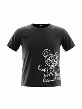 SHEIN Black Creepy Bear "Don't Run" Graphic T-Shirt Unisex Adult Size L